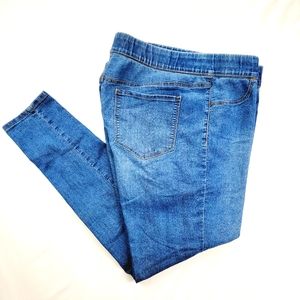 Womens Plus Size 18 Pull On Stretch Comfort Waist Crop Ankle Denim Blue Jeans